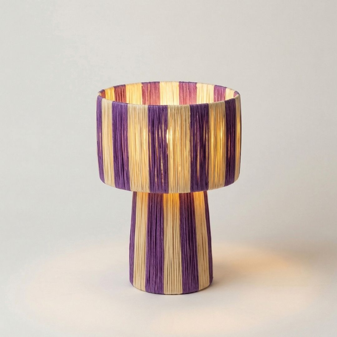 Hand-Woven Raffia Pedestal Table Lamp