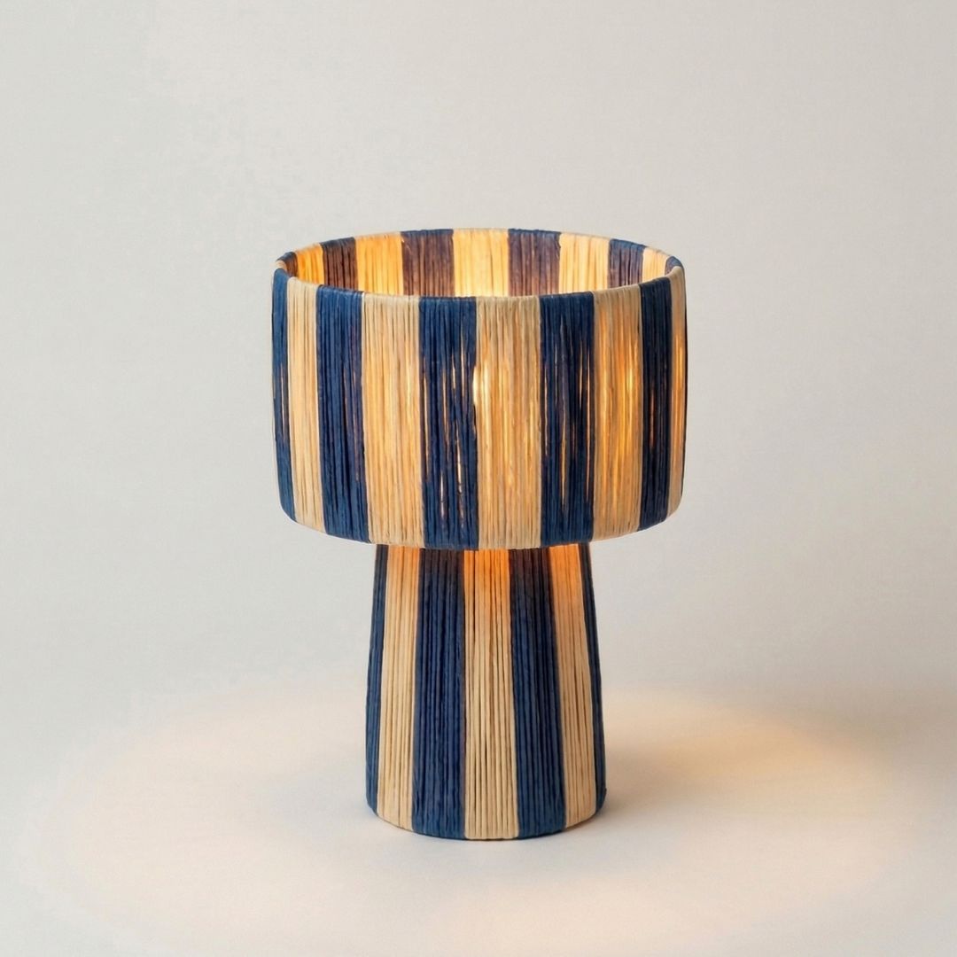 Hand-Woven Raffia Pedestal Table Lamp