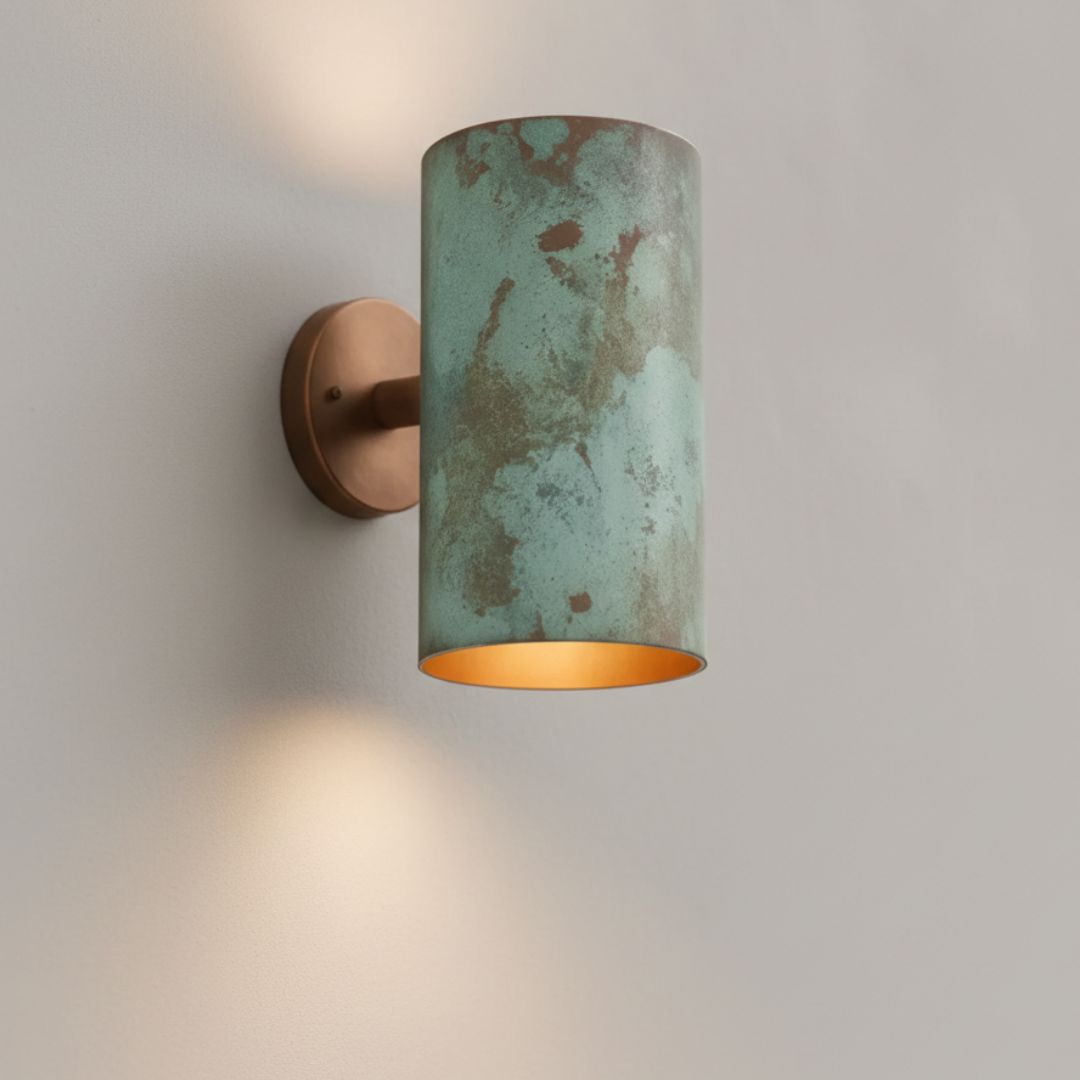 Eliana : Green Patina Cylindrical Wall Sconce