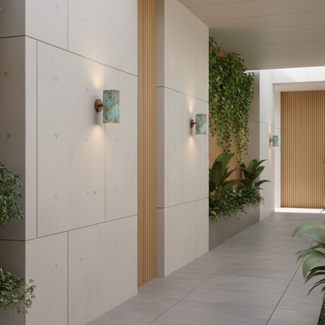 Eliana : Green Patina Cylindrical Wall Sconce