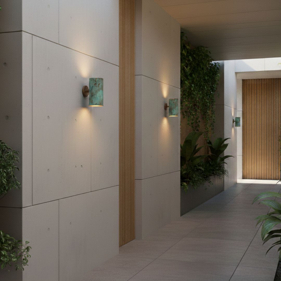 Eliana : Green Patina Cylindrical Wall Sconce