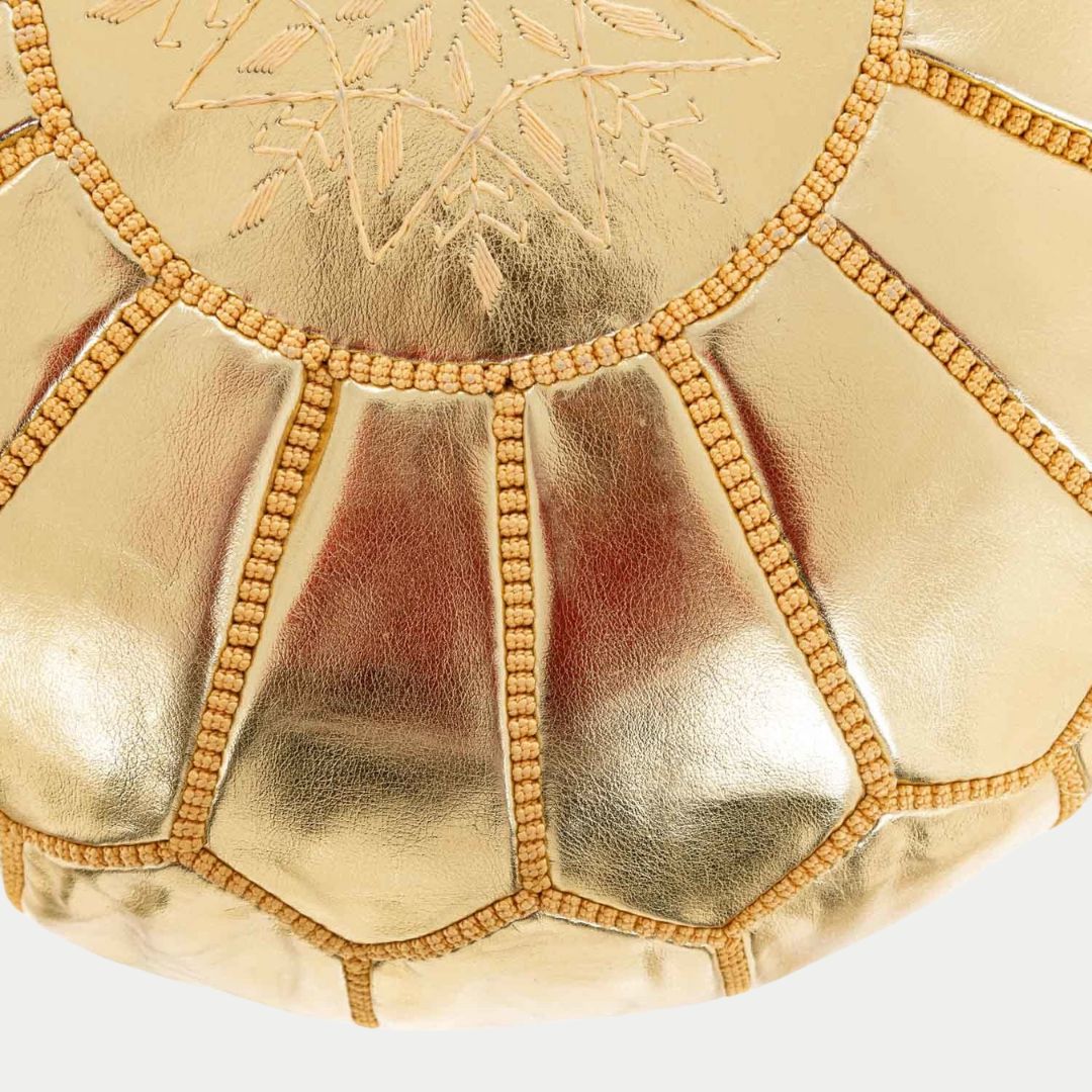 Handmade Moroccan Gold Leather Pouf