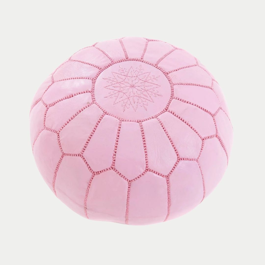 Handmade Moroccan Pink Leather Pouf