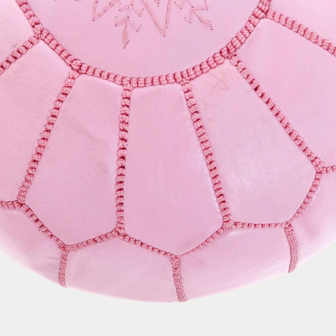 Handmade Moroccan Pink Leather Pouf