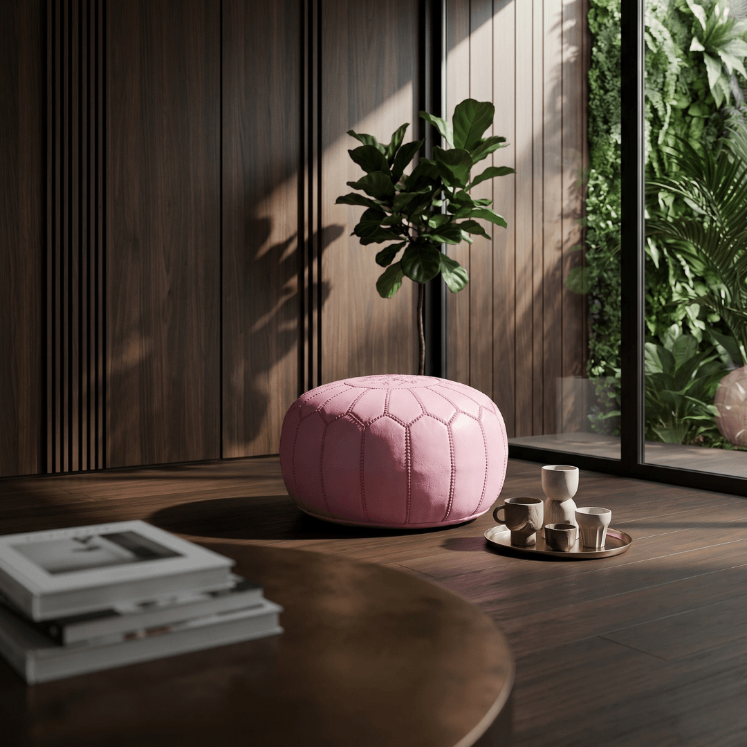 Pink Leather Pouf