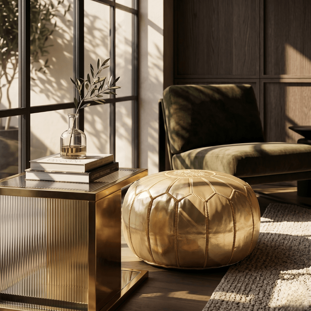 Gold Leather Pouf