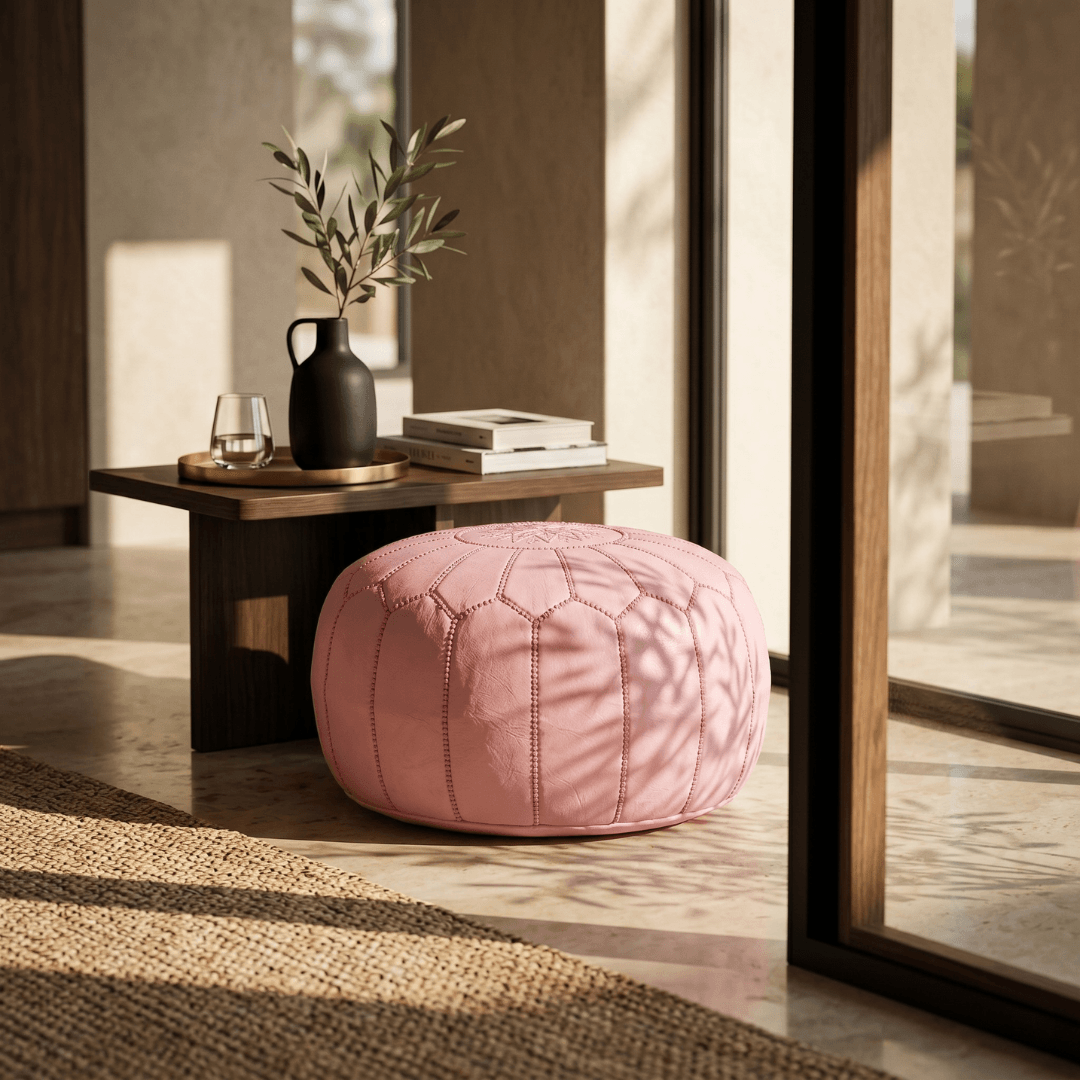 Pink Leather Pouf