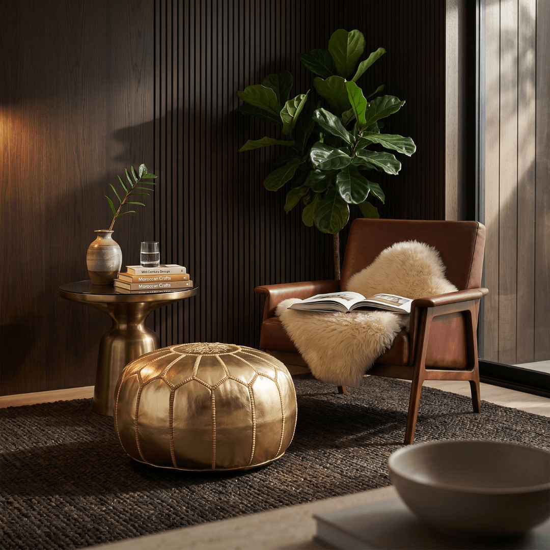 Gold Leather Pouf