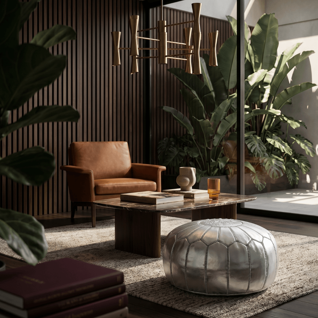 Silver Leather Pouf