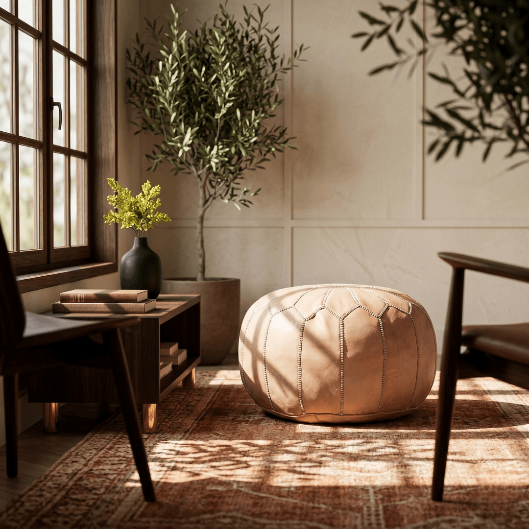 Nude Leather Pouf