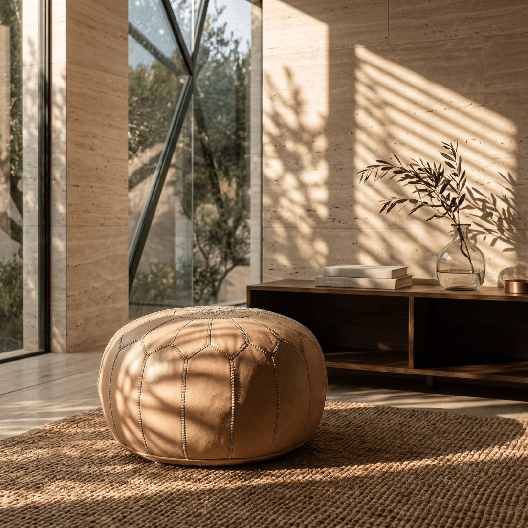 Nude Leather Pouf