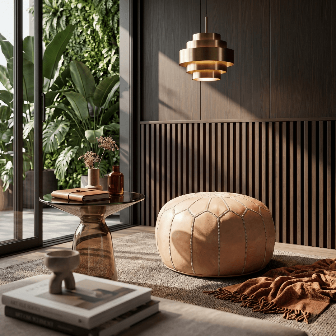 Nude Leather Pouf