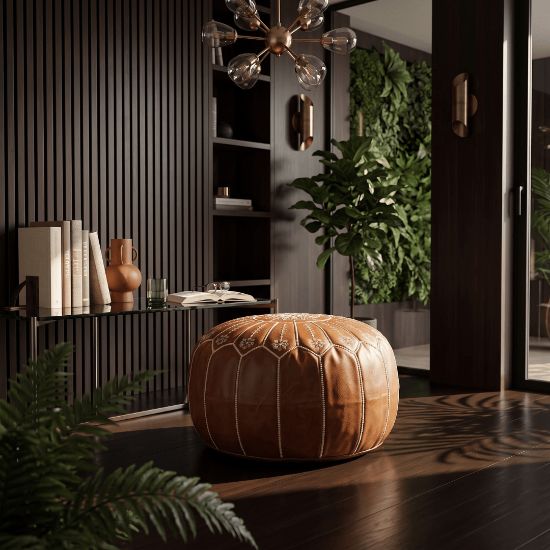 Camel Leather Pouf