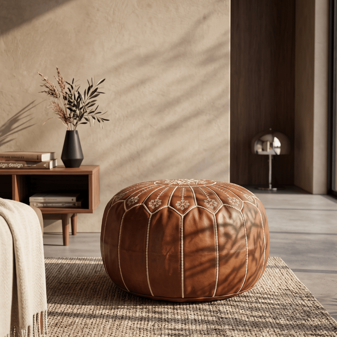 Camel Leather Pouf