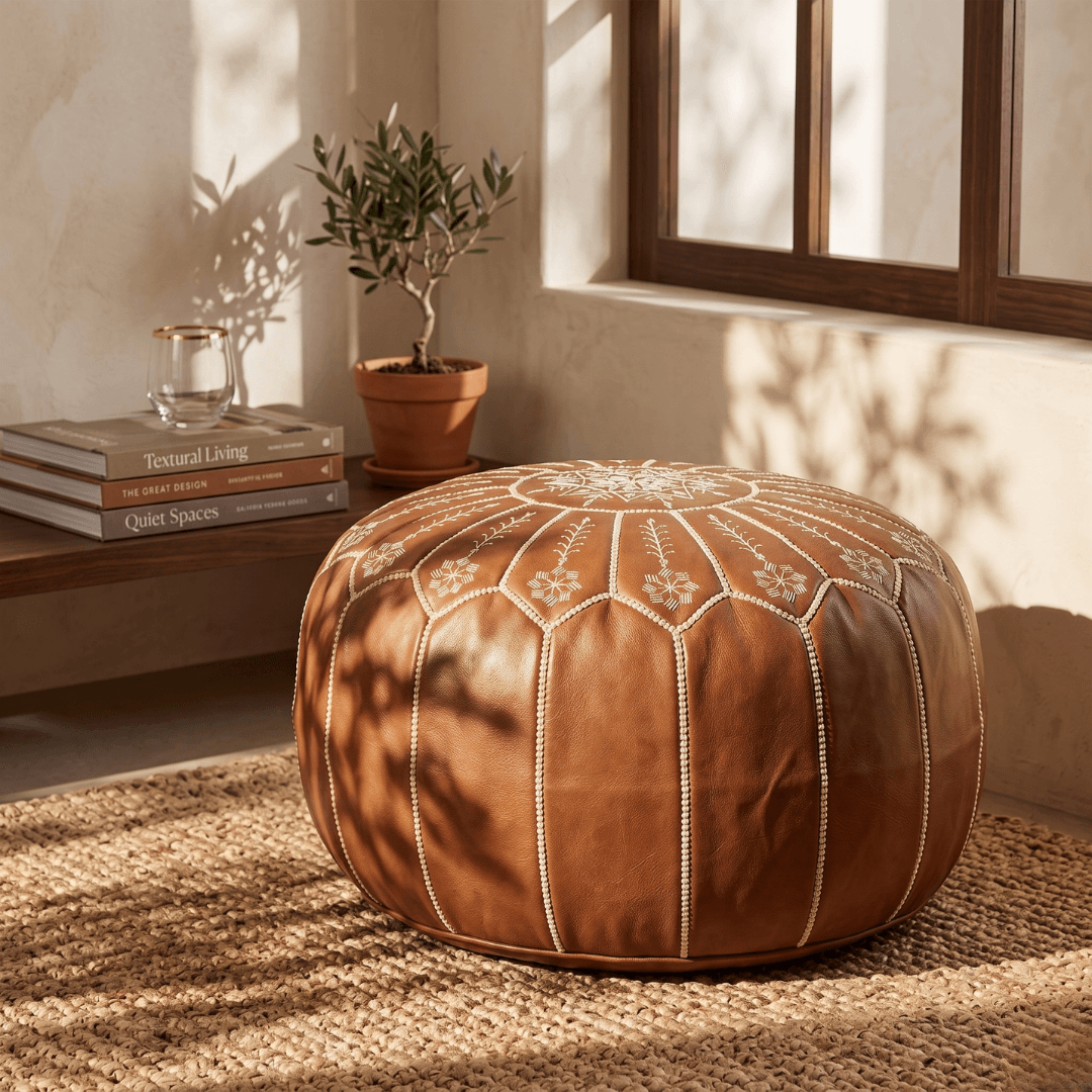 Camel Leather Pouf