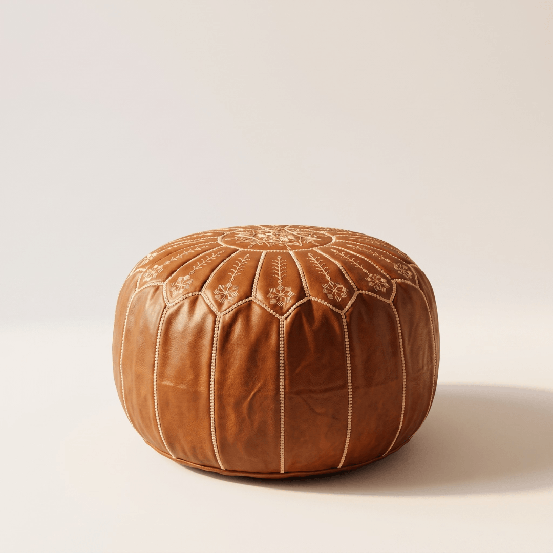 Camel Leather Pouf
