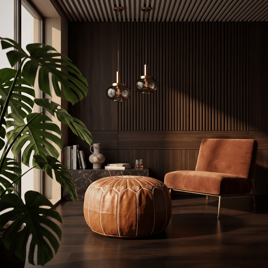 Camel Leather Pouf