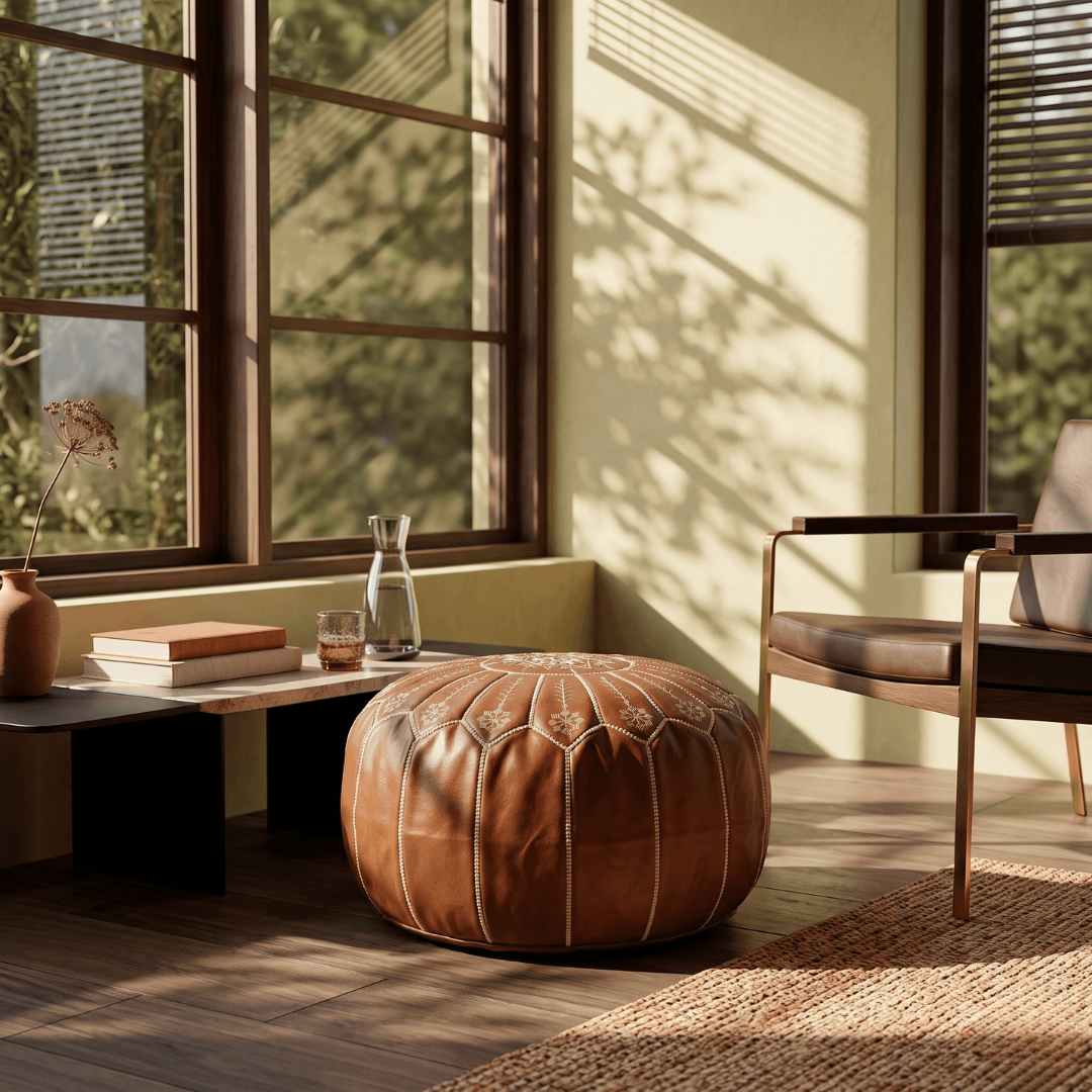 Camel Leather Pouf