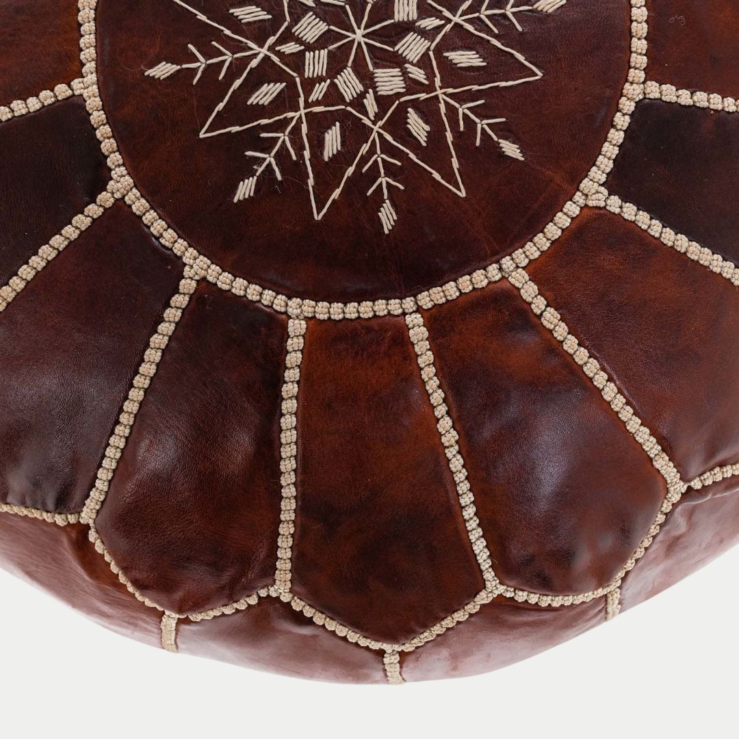 Handmade Moroccan chocolate Leather Pouf