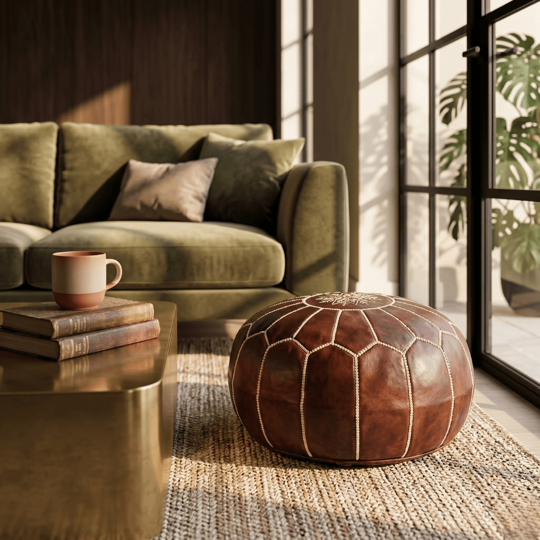 chocolate Leather Pouf