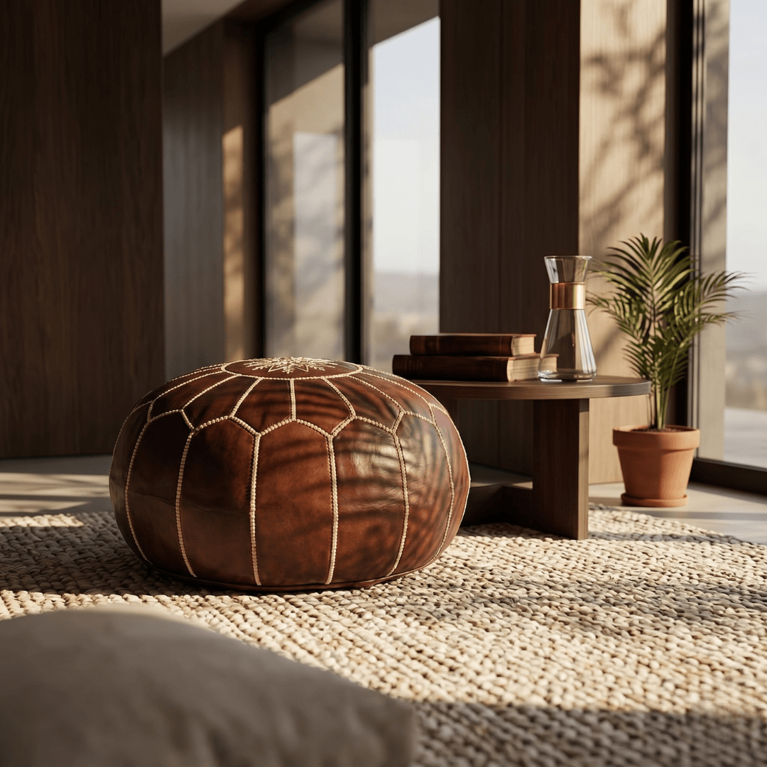 chocolate Leather Pouf