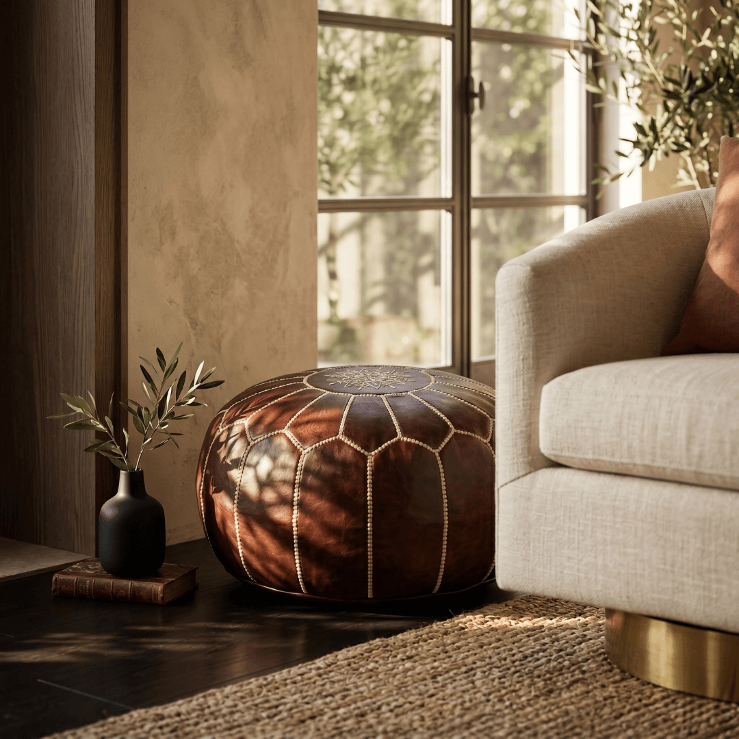 chocolate Leather Pouf